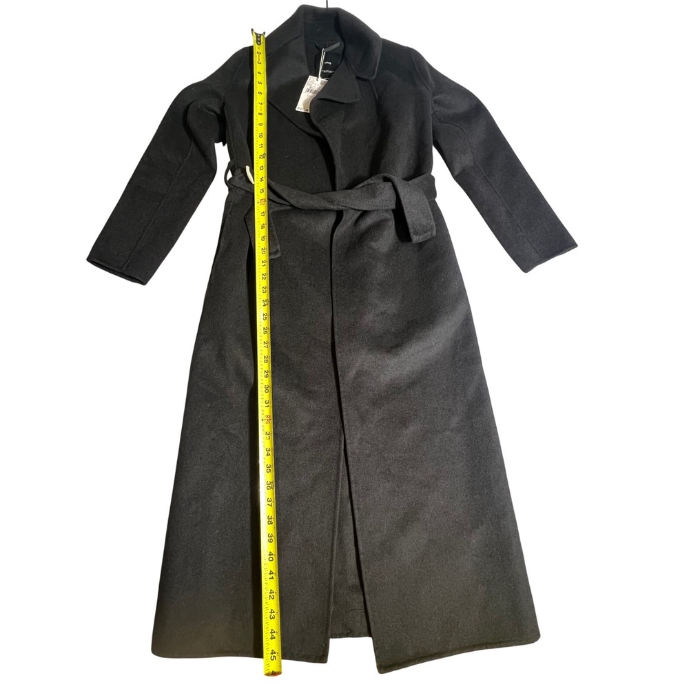 Mango MNG Abrigo Classic Handmade Black Long Wrap Coat Belted XXS - Picture 5 of 7